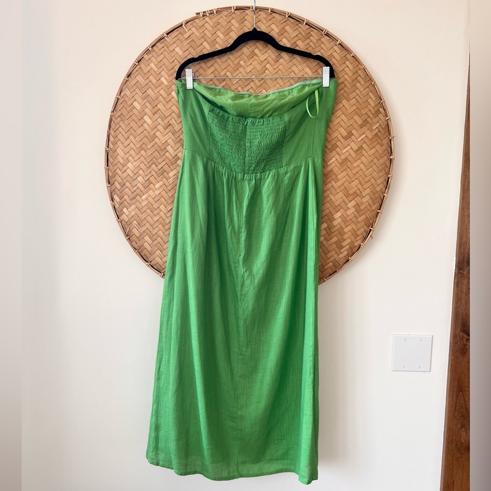 SNDYS. SERENA FLOWY MIDI LINEN STRAPLESS DRESS SMOCKED BACK PANEL SIDE-SLIT NWT - Picture 7 of 11